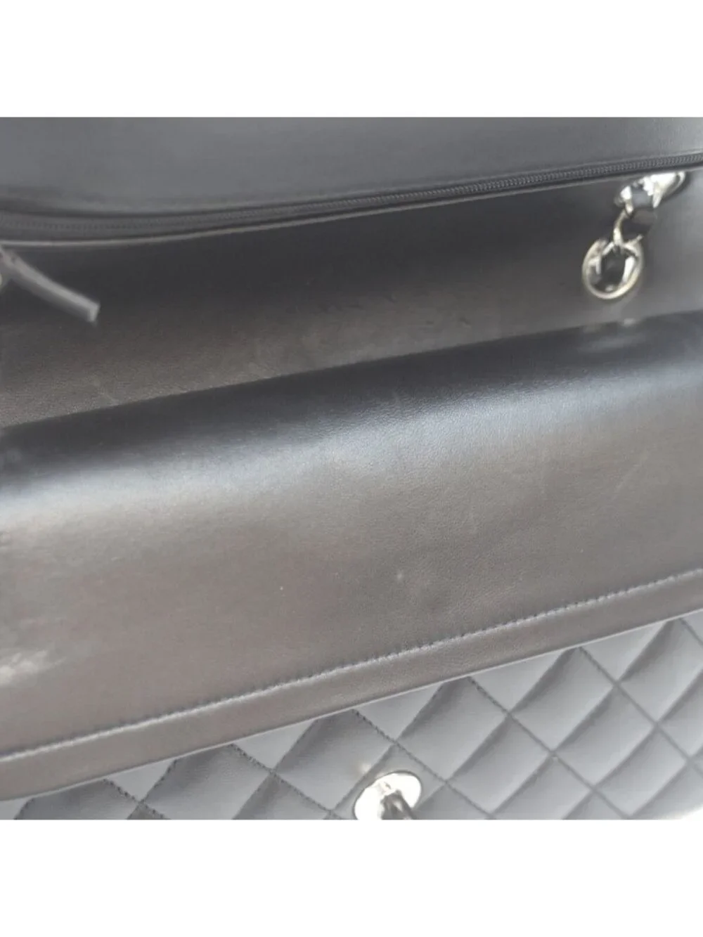 Chanel 21 Black Rum Silver Double Flap Quilted 25